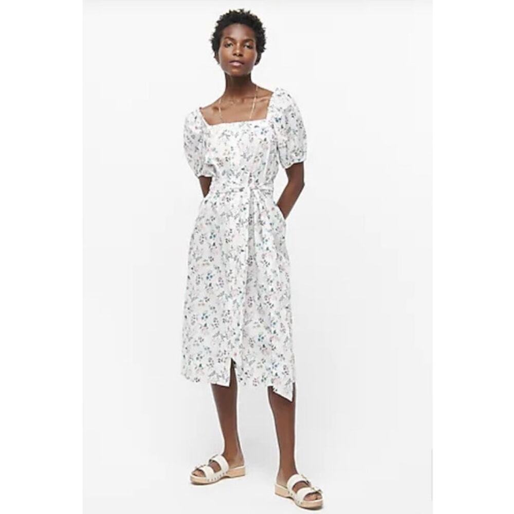 J. Crew Liberty London Cottage Midi Dress Floral Puff Sleeves Square Neck Size M